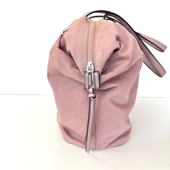 REBECCA MINKOFF Blush Pink Washed Nylon Leather Handles Large Shoulder Bag Tote - Picture 4 of 15